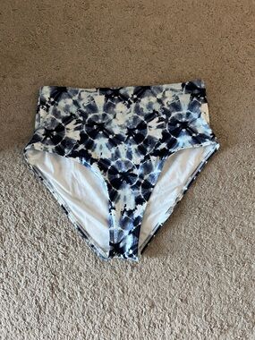Old Navy Blue White Tie-Dye High-Waist Bikini Bottoms